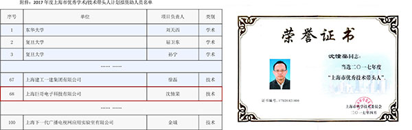 巨哥电子-董事长荣获上海优秀技术带头人